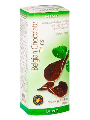 Шоколадные чипсы Belgian Chocolate Thins Мята 80 гр